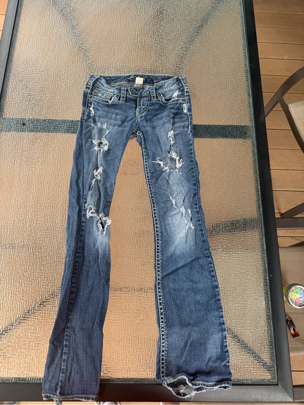 Silver Jeans Ripped Dark Blue Flare Jeans